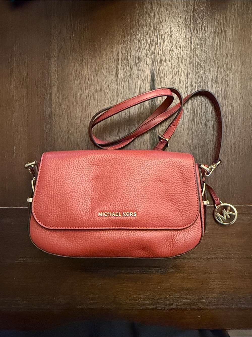 Michael Kors Coral-Red Pebbled Leather Crossbody Bag